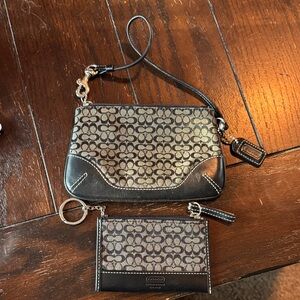Coach Signature Black and Brown Key & Card Holder